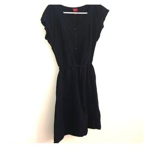 Navy Blue Linen Drawstring Waist Dress